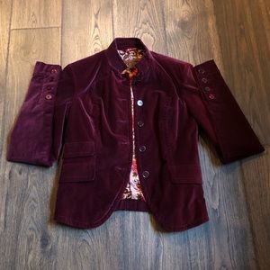 Lucky Brand Jacket NWOT Velvet Hi-Low Buttoned Front/Sleeves Floral Lined Size M